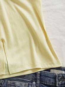 Modelyn 性感V领扭结露背吊带修身针织上衣（女款） - 黃色 - 查看 6