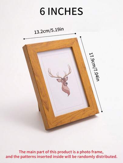 1 pieza Marco de fotos de imitación de madera de 5 pulgadas con núcleo de imagen reemplazable, soporte de mesa y tarjeta de foto aleatoria, adecuado para decoración del hogar, regalos de cumpleaños y graduación.