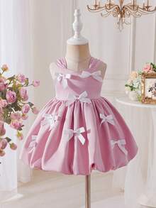SHEIN Baby Girl Solid Color Woven Spaghetti Strap Dress, Baby Girl - Pink - View 3