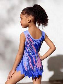 SHEIN 女童无袖印花韵律体操运动服，舒适亲肤，贴身设计防止走光，适合学校舞蹈比赛，四季皆宜，秋冬季均可穿着。 - 紫色 - 查看 2