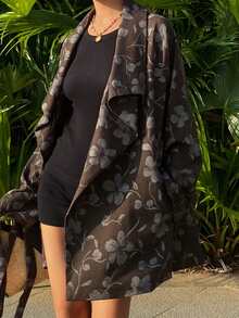 DAZY Women's Casual Commuter Floral Print Jacket - Brown - View 4