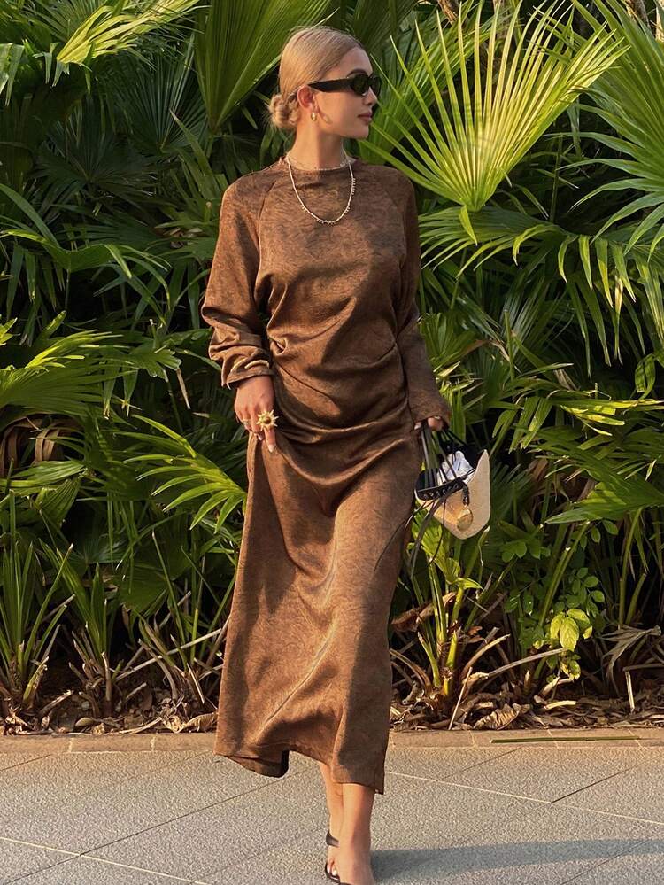 Women's Elegant Solid Color Jacquard Long Dress, Suitable For Commuting Maxi Dress Sundress