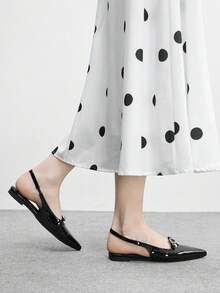 CUCCOO BIZCHIC 女士黑色漆皮尖头无后跟绑带舒适简约水钻装饰通勤鞋 - 黑色 - 查看 3