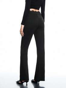 Airlisse Lace Trim Black Slim Fit High Waist Casual Flare Pants For Women, Spring/Autumn - Black - View 2