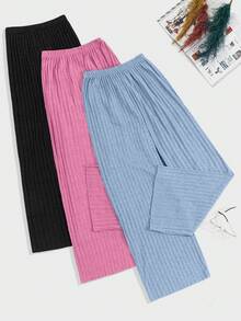 EURMUSE Plus 100%Cotton 3 Pcs Solid Knit Pant Set - Multicolor - View 2