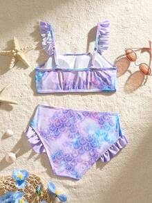 SHEIN Tween Girls' Fashionable Vacation Casual Printed Swimsuit - Pink - View 3