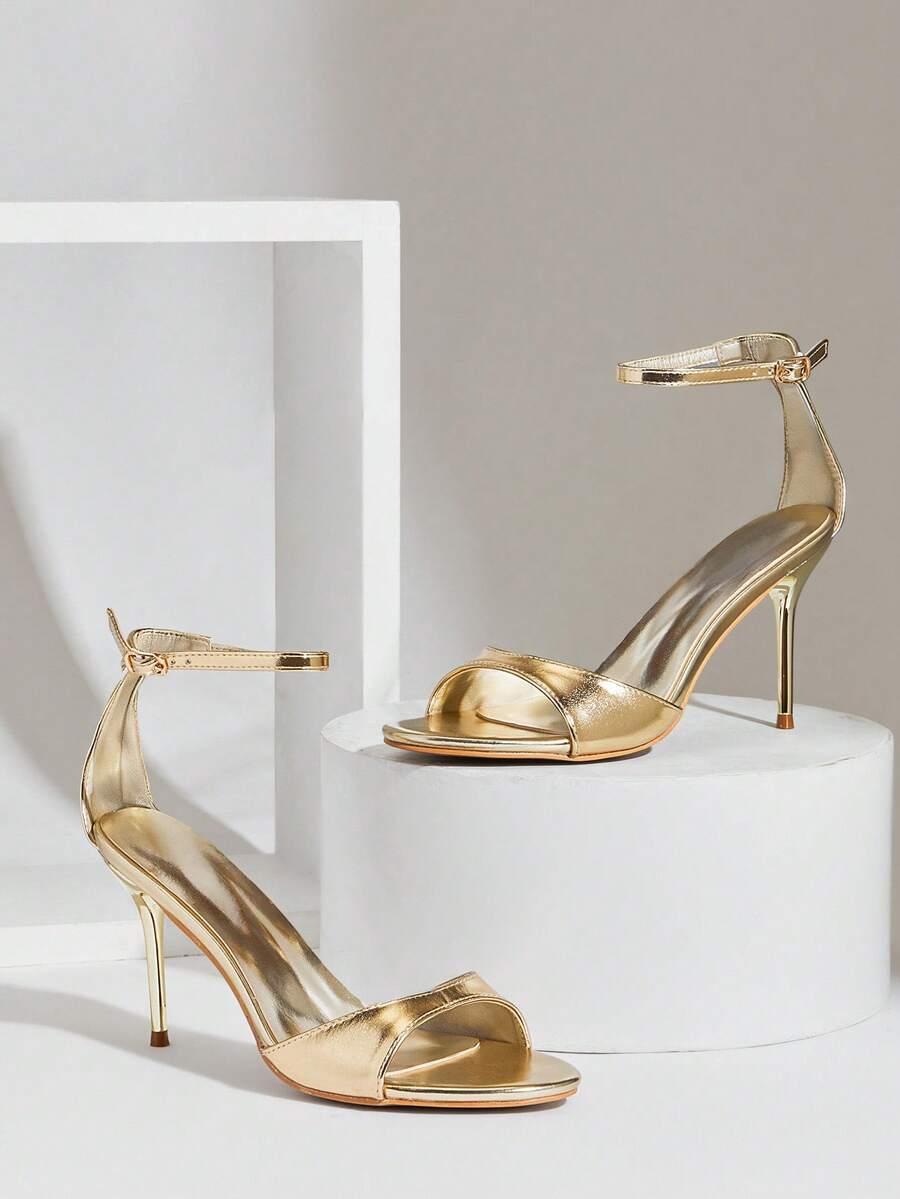 SHUZIA Women's Elegant Minimalist Round Toe Ankle Strap Stiletto Heel Sandals - Gold - View 1