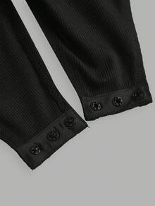 SHEIN EZwear Bộ áo liền thân dệt kim 2 mảnh màu đen trắng dành cho nữ - Nhiều màu - Xem 10