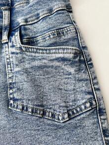 Elamini Y2K Denim Strapless Elastic Romper - Light Wash - View 5