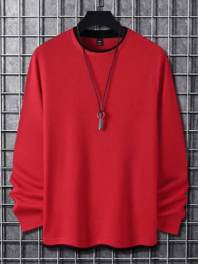 Manfinity Homme 男士纯色圆领长袖休闲宽松T恤，秋季