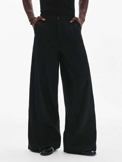 STYNVO Pantalones casuales de pierna ancha con bolsillo inclinado suelto de unicolor para hombres