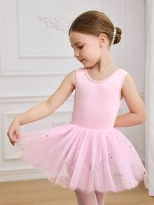 Girls (Small) Elegant & Cute Ballet Dance Leotard, Shiny Mesh Suitable For Training & Competition, Cute Bow Hollow Back Design Tutu Skirt, Activewear - Pink - View 2