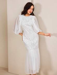 Graceveil Women's Spring New Lace Chiffon Patchwork Long Dress Lace Dress - White - View 6