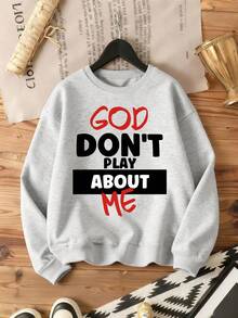 Flirla Plus Size Women Slogan Print Round Neck Long Sleeve Casual Sweatshirt, Autumn/Winter Graduation,Back To School,Graduation,Teacher For Women,Back To School Pullover Fall Sweatshirt - Light Grey - View 3