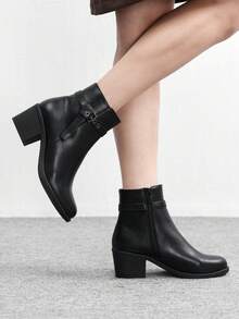 CUCCOO BIZCHIC Botas cortas casuales y cómodas con diseño de cremallera lateral para mujer, versátiles para uso diario - Negro - Ver 3