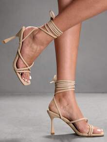 CUCCOO SZL Women's Fashionable Apricot Strappy Heeled Sandals, Sexy For Party, Banquet, Date, Nightclub Valentine's Day - Apricot - View 7