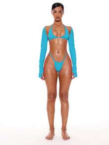 Musera Resort Pull On Shrug Sleeves Top Only Summer Spring Holiday Vacation Sexy Club Ibiza Beachwear Rave - Blue - View 4