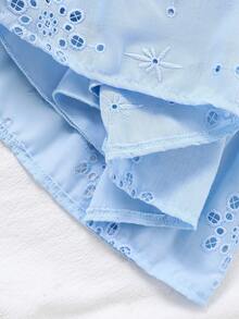 Elladie kids Young Girls Casual Fashion Blue Dress, Sky Blue Solid Woven Openwork Fabric, Sleeveless Strap Patchwork Waist Dress, Suitable For Young GirlCute Lady, Casual Fashion, Comfortable Wear, Suitable For Daily School, Outing, Vacation, Beach Photo, Party And Holiday Outfit, Powder Blue Dress For Kids, Girls Summer Dress, Girls Sleeveless Blue Dress, Kids Embroidered Dress, Sky Blue Dress For Girls.Summer Outfits.Elegant Party Dresses.Squishy Dress. - Blue - View 10