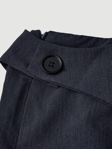SHEIN MOD Pantalones formales con superposición de color gris oscuro para mujer de talla grande, adecuados para la temporada de regreso a la escuela, ropa de trabajo en otoño/invierno - azul real - Ver 3