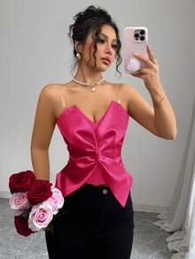Rafferiza Valentine's Day Fashion Bow Transparent Strap Red Zipper Design Camisole - Hot Pink - View 7