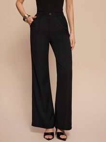 Olia Maree Olia Maree 女士纯色褶裥休闲/工作喇叭裤 - 黑色 - 查看 6