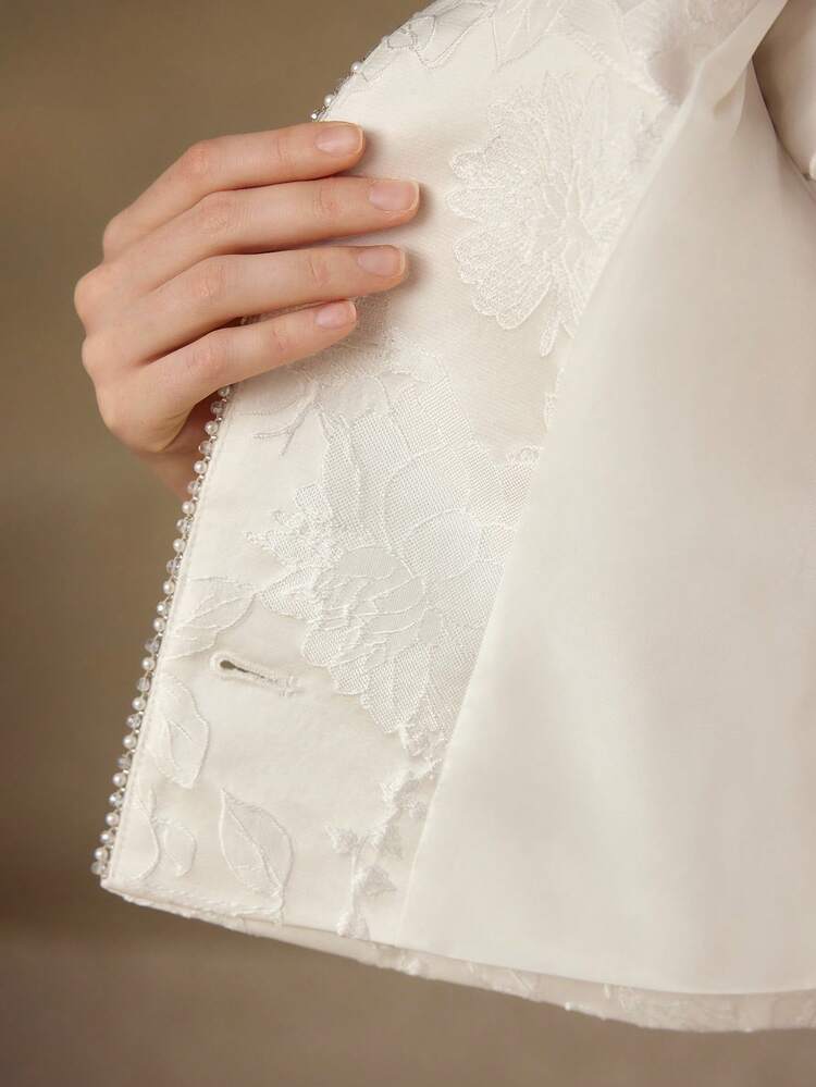 JACQUARD FAUX PEARL & RHINESTONE DECOR JACKET, SPRING/SUMMER