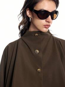 Airlisse Women's Fashion Asymmetric Utility Trench Coat With Wavy Hem Design And Lapel Collar - Brown - View 4