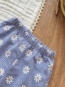 Vintaside Kids Baby Girl Floral & Plaid Print Camisole Top And Elastic Waist Pants Set - Blue - View 5