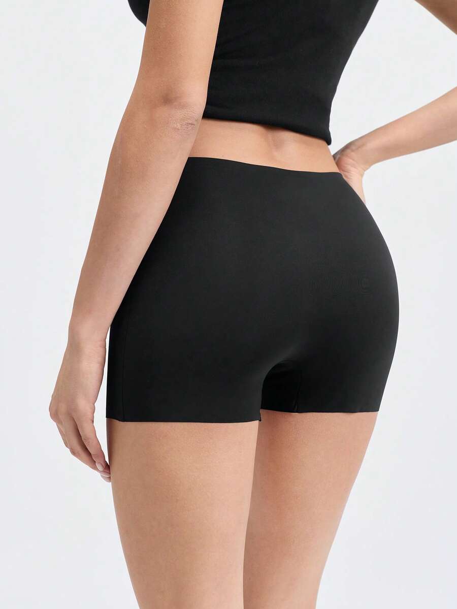 Loungeista 女士冰丝裤中腰无缝弹力短裤防走光防卷边 - 黑色 - 查看 1