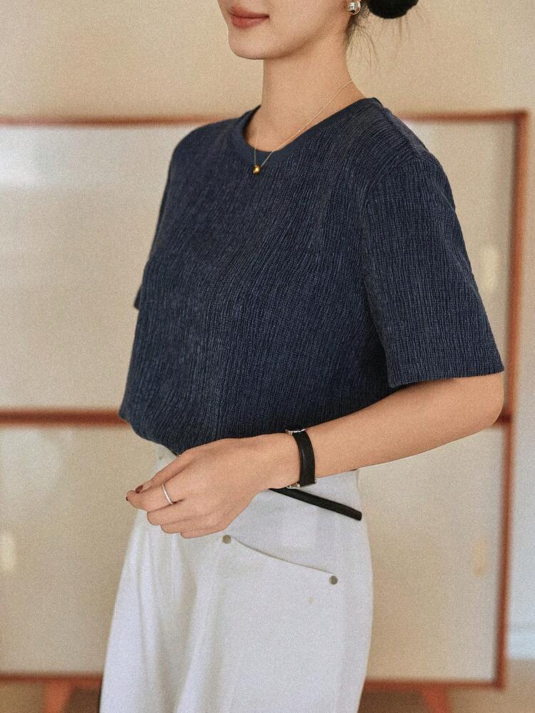 Old Money Casual Loose Fit Round Neck T-Shirt For Women, Suitable For Spring, Summer, Valentine's Day, Office Wear Business Casual Woman