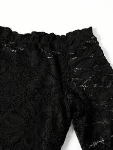 SHEIN Clasi Plus Size Women's Black Contrast Lace Off-Shoulder Long Sleeve Jumpsuit,Elegant Formal Autumn Wide Leg Jumpsuits For Evening Night Out Club Party - Black - View 6