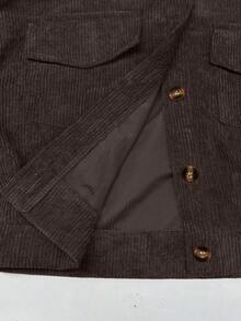 Mulvari 女式纯色落肩长袖单排扣工装口袋休闲夹克 - 咖啡棕 - 查看 6