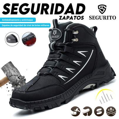 SEGURITO Botas industriales para hombre,botas con puntera para hombre,zapatos de trabajo,botas para mujer,botas para hombre, zapatos industriales,botas de trabajo para hombre, botas de trabajo para mujer, puntera de acero, entresuela de Kevlar, resistente a impactos y perforaciones, antideslizante y resistente al desgaste. Adecuado para obras de construcción, logística y transporte, trabajos al aire libre, senderismo y situaciones similares.(Elija el tamaño según la longitud de su pie)
