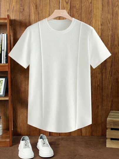 HIMLAND Men's Casual Everyday Solid Color Pleated T-Shirt