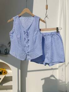 Bộ áo sơ mi nữ tuổi teen dịu dàng và ngọt ngào, phối màu hài hòa, thiết kế thoải mái, phù hợp cho trường học, đi làm, học tập và mặc hàng ngày, thích hợp cho mùa xuân. - Màu xanh nhạt - Xem 5