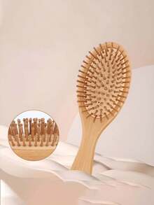 天然竹制发梳：防静电木质梳子，用于头皮按摩、梳理和柔顺造型 - 杏色 - 查看 7