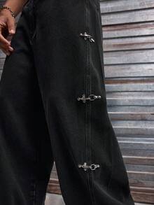 AXEPEAK Quần jeans denim nam màu đen và xám bạc màu, có khóa hình máy bay, kiểu dáng thời trang. - Xám - Xem 6