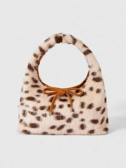 Grunge Punk Borsa a spalla retrò alla moda in finta pelliccia di leopardo