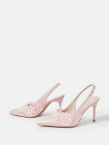 CUCCOO HITCHD 女士尖头细高跟鞋 粉色仿珍珠蕾丝花朵露跟高跟鞋 女士婚宴派对高跟鞋 女士露跟鞋 婚鞋 - 粉色 - 查看 3