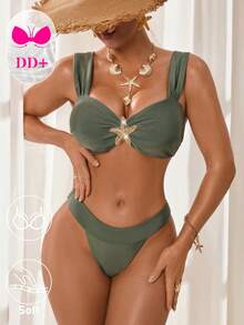 Swim DD+ 海星亮片褶皱比基尼 - 綠色 - 查看 3