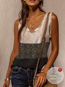 INAWLY Áo hai dây dáng rộng phối họa tiết da báo, phong cách đường phố sành điệu mùa hè dành cho nữ. - Nhiều màu - Xem 3