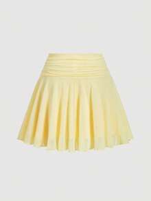 SHEIN MOD Bộ đồ 2 món thời trang màu vàng dành cho nữ cỡ lớn: Áo tay ngắn buộc dây phía trước và chân váy ngắn. - Màu vàng - Xem 9