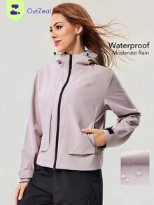 OutZeal 女士户外夹克 粉色 日常休闲 防水 连帽 拉链 带口袋 - 粉色 - 查看 9