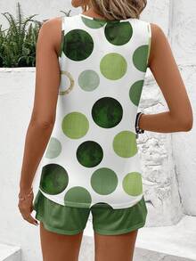 EMERY ROSE Plus Size Summer Casual Polka Dot Print Tank Top And Shorts 2 Pieces Set Carnival - Multicolor - View 2