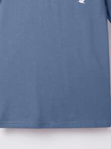 Tween Boys' Casual Versatile Bird Embroidery Short Sleeve T-Shirt, Summer - Dusty Blue - View 5