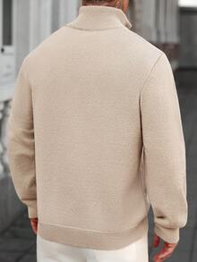 Manfinity Homme 男士休闲日常通勤简约纯色高领拉链开衫，秋冬男士针织开衫上衣套头衫，男士针织衫，男士羊绒针织开衫，非常适合情侣穿着，也是送给男友或丈夫的绝佳礼物。男士拉链毛衣奶油色套装，男士米色套装，男士毛衣外套。 - 彩色 - 查看 2
