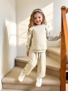 Young Girls Hoodie & Sweatshirt Co-Ords - Beige - View 1
