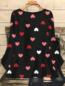 Mellowie Camisa holgada de cuello redondo con estampado integral para mujer de talla grande, otoño/invierno - Rosa - Ver 2