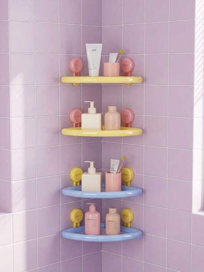 Joivida 1pc Dopamine Bathroom Shower Storage Rack For Household Use, Non Perforated Bathroom, Draining Wall Mounted Suction Cup Triangular Storage Rack, Bathroom Rack, Suitable For Bathrooms