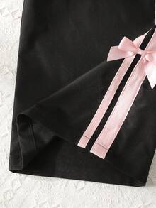 SHEIN Young Girl Casual Loose Fit Contrast Color Bow Elastic Waist Pants